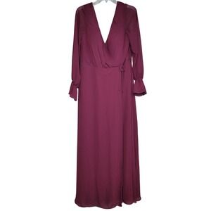 Sorella Vita Bridesmaid Burgundy Long Sleeve Wrap Maxi Dress Size 18 Polyester